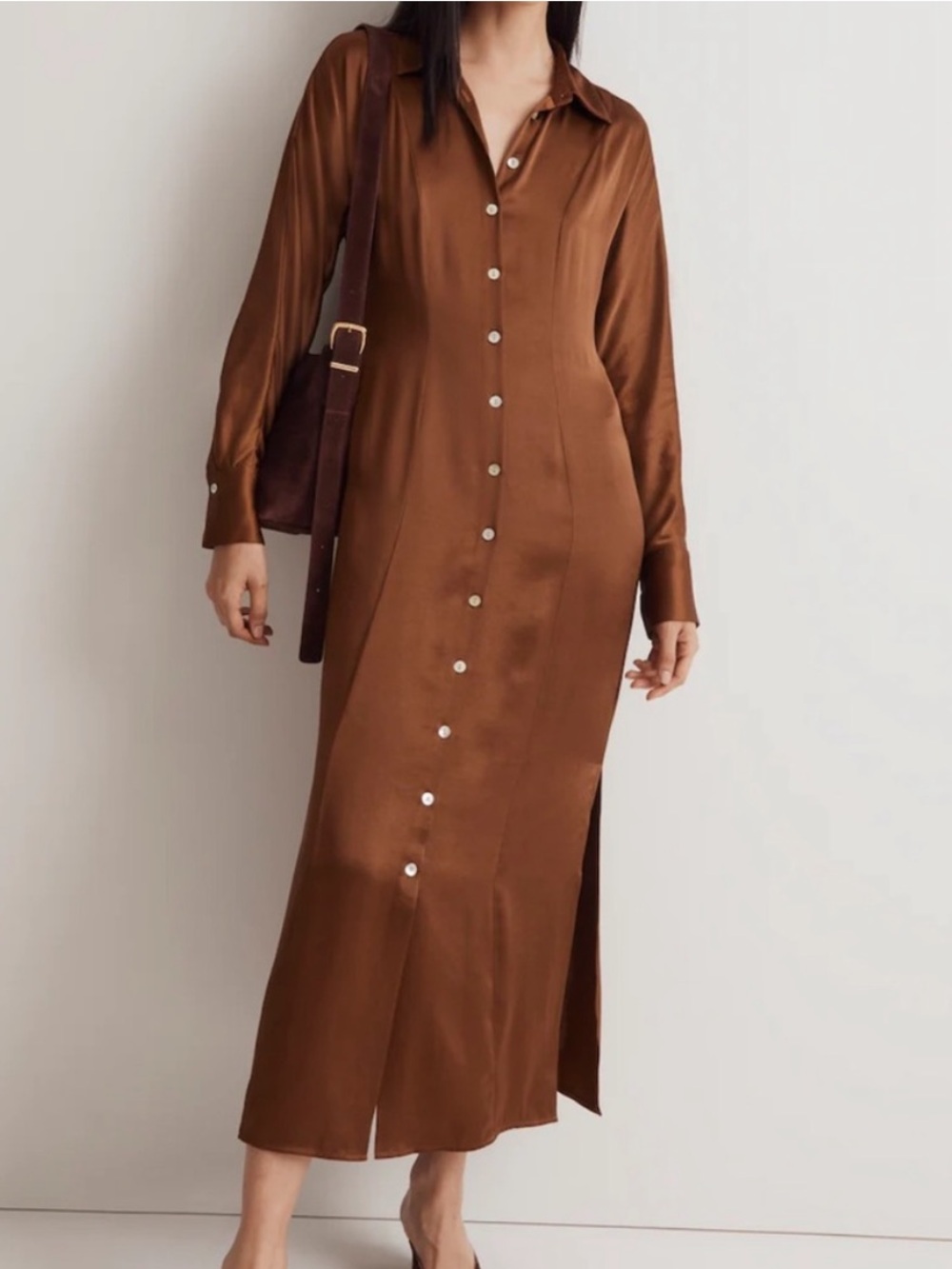 Madewell Satin Button-front Midi Shirtdress